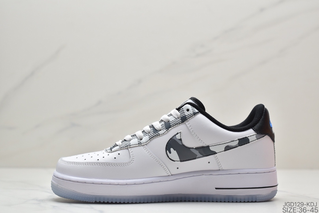 180 耐克NK Air Force 1 Low 白黑迷彩勾 空军一号低帮百搭休闲运动板鞋  DB1997-100